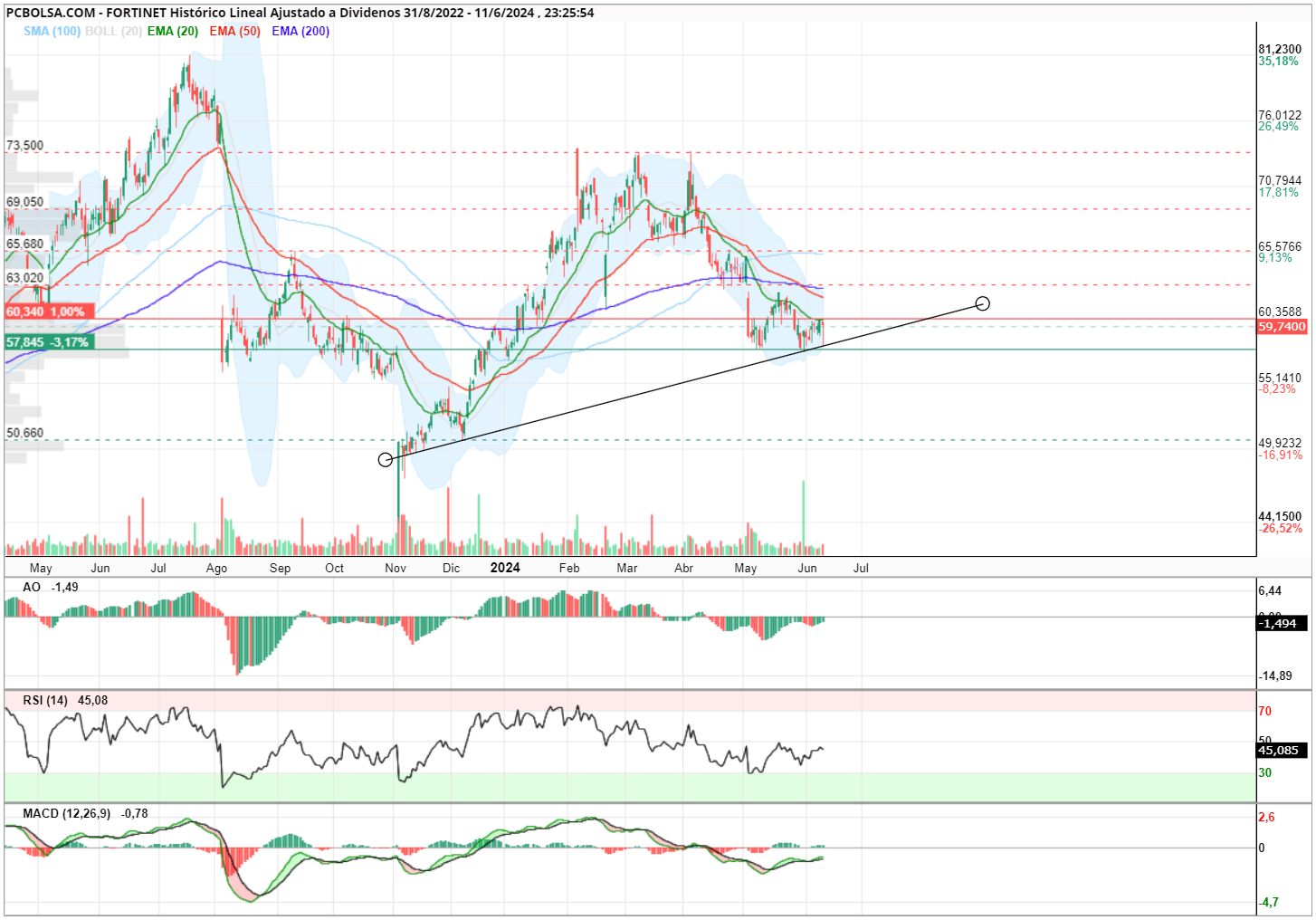grafico de la accion Fortinet