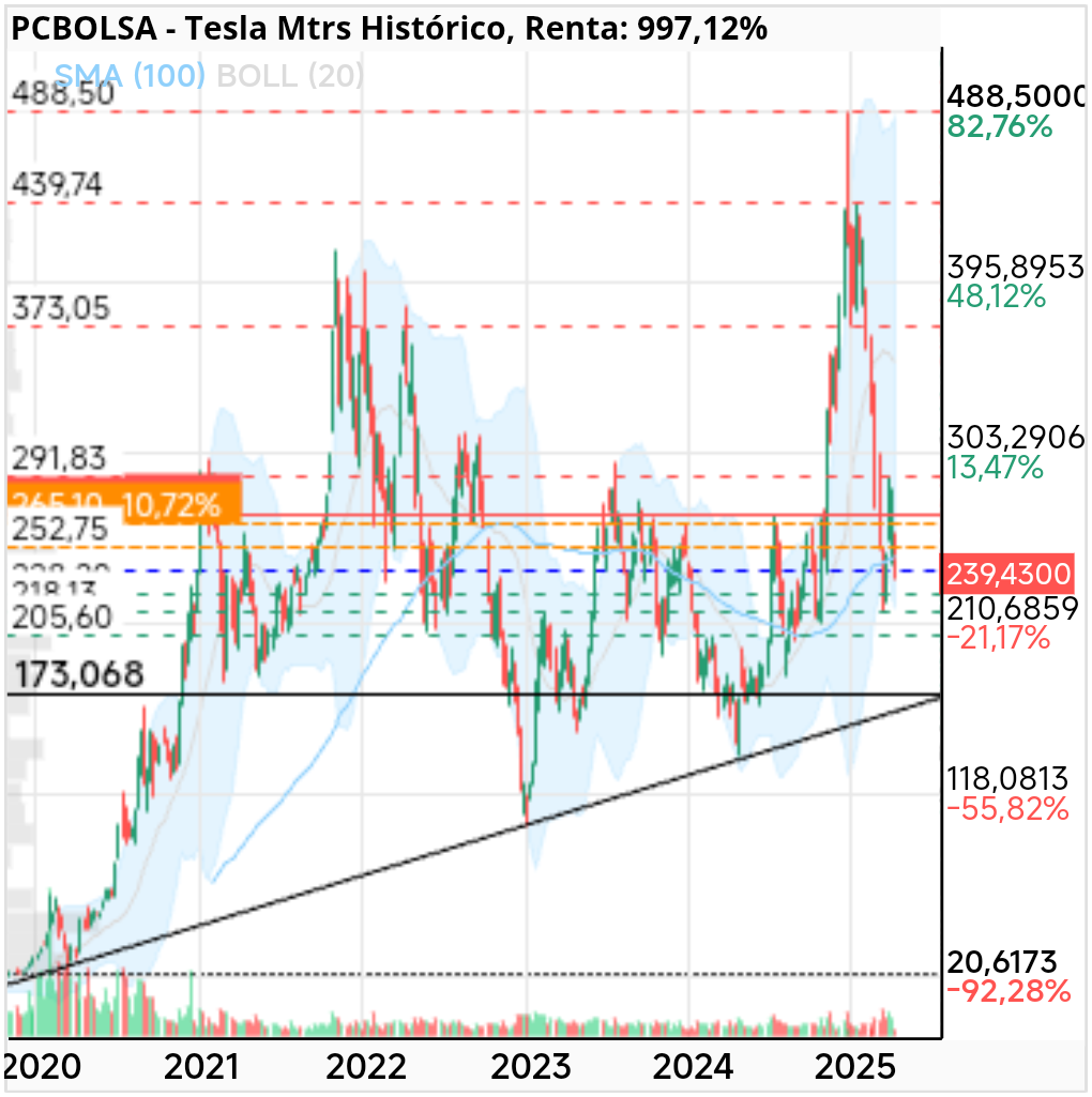 grafico de la accion Tesla Mtrs