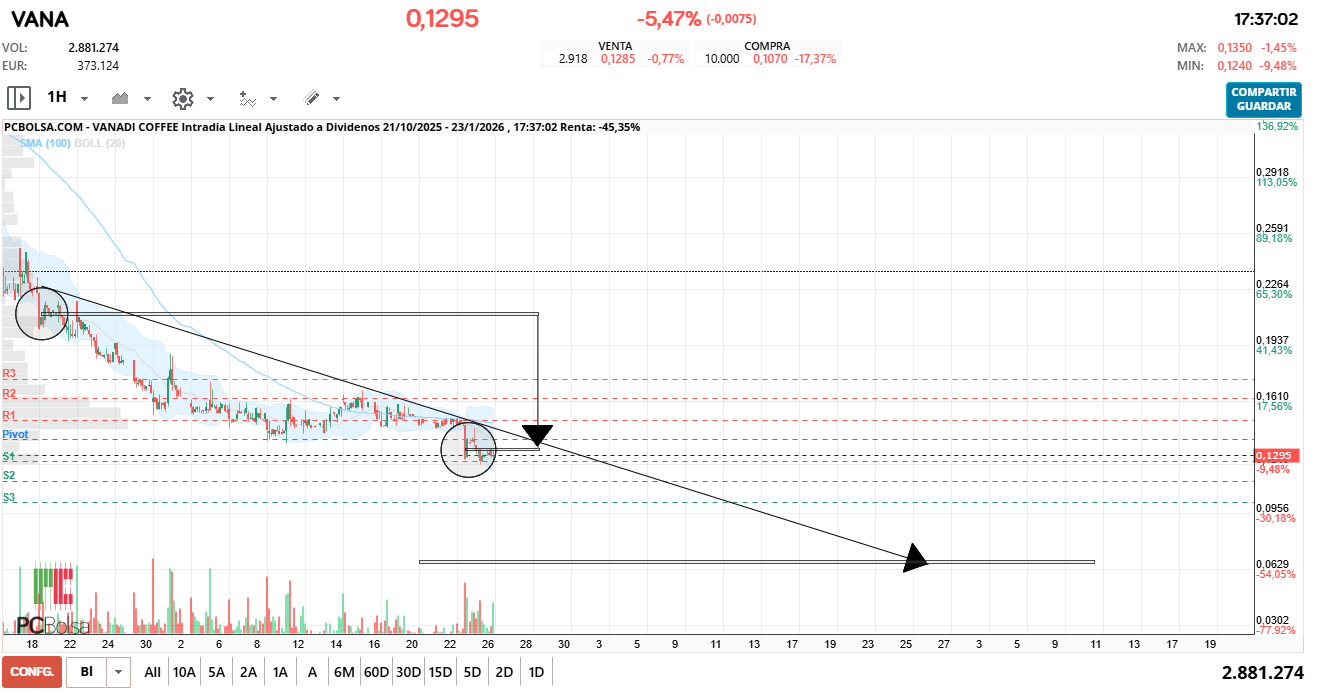 grafico de la accion Vanadi Coffee