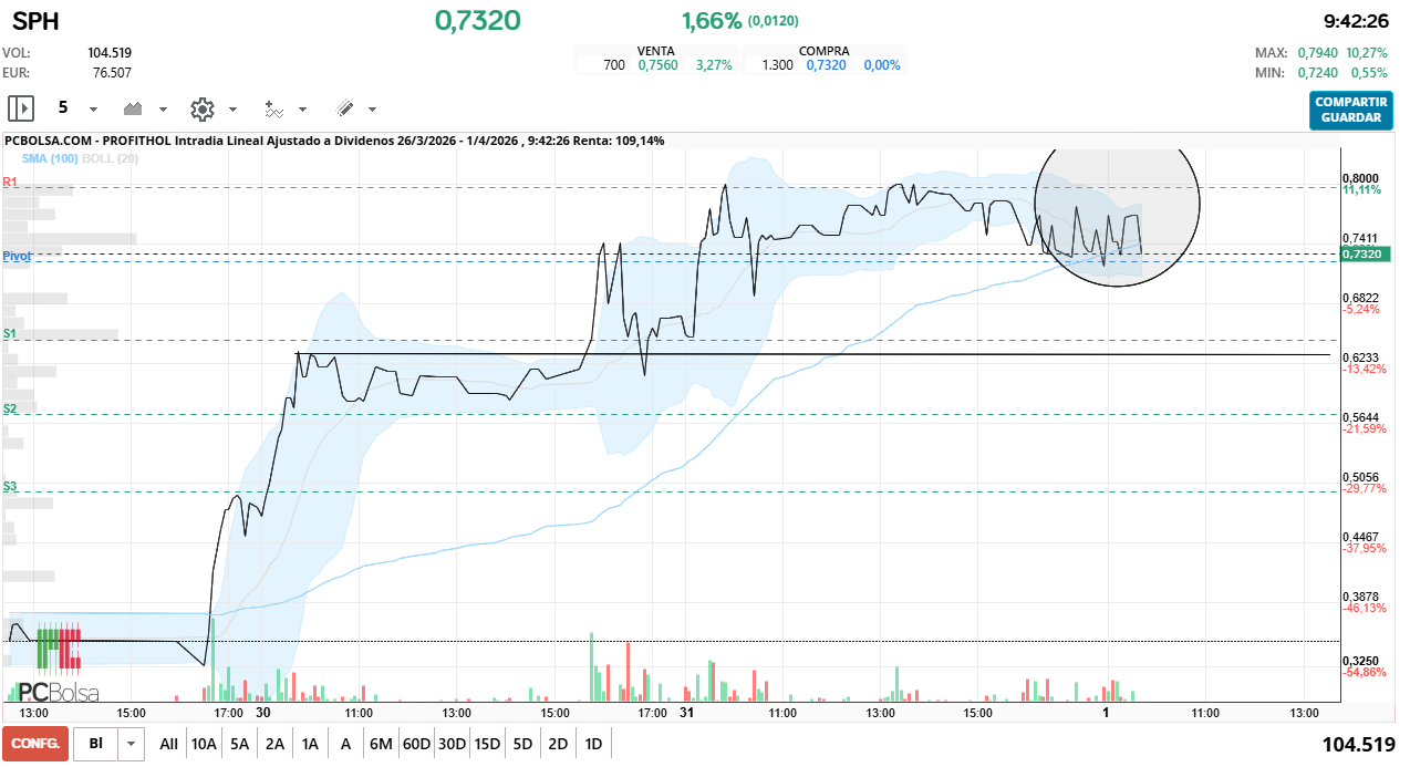 grafico de la accion Profithol