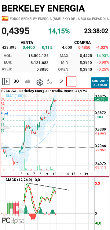 Berkeley Energia - Divergencia bajista en 30 minutos 