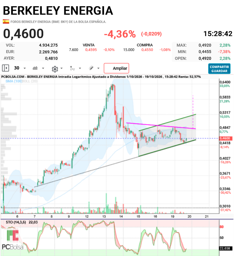 Berkeley Energia - Gráfico logaritmico velas 30 minutos